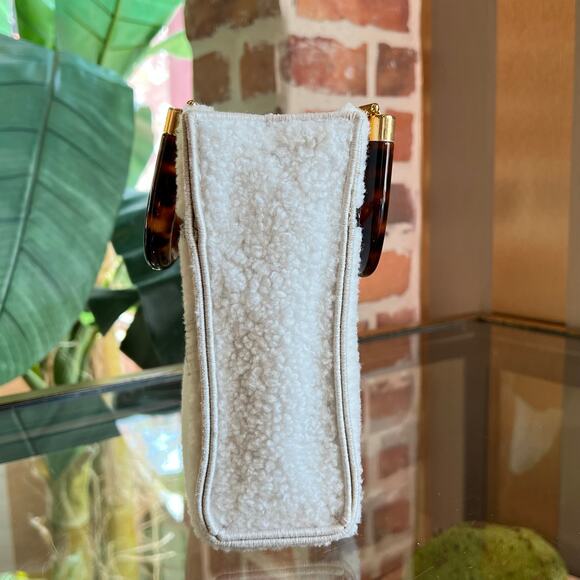 FENDI Sunshine Mini White Taupe Shearling Vitello King Plexiglass Logo Tote Bag - Picture 3 of 10